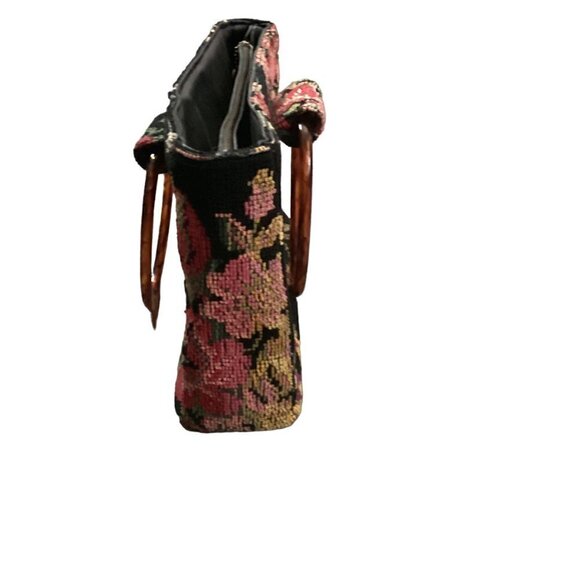 VTG JR Florida Tapestry Tote Bag Purse Faux-Tortoise Shell Handle 295E - Picture 5 of 9